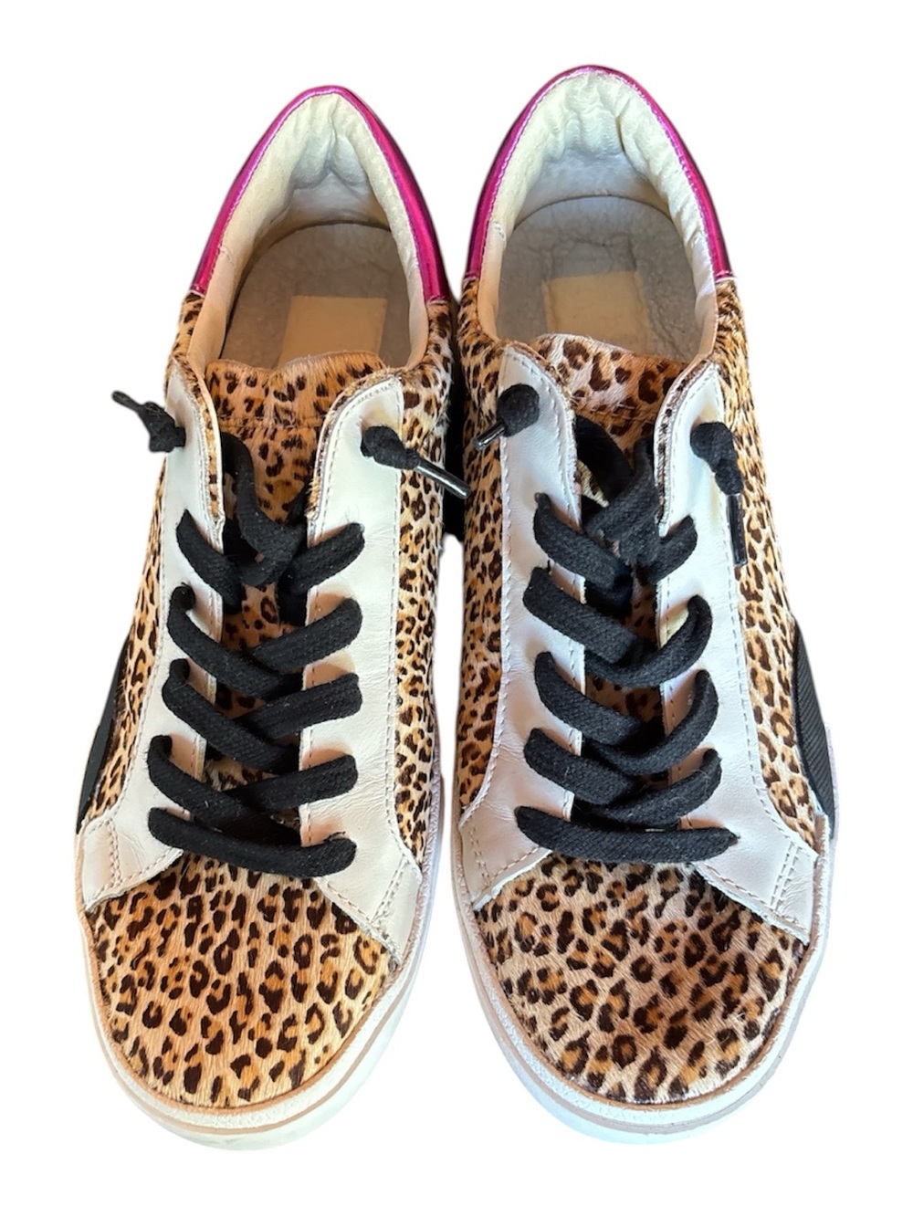 Dolce Vita Leopard-Print Sneakers with White Panels and Pink Collar